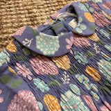 Abito fiori blu colletto rotondo e ricamo smock 25SMODWBL