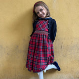 Red and blue tartan dress with smocking embroidery FCCM003VERR