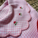 Camicetta LAB Clizia colletto ricamato funghetti quadretto vichy rosa e bianco con colletto petalo a manica lunga