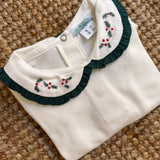 Polo LAB Sara colletto frill verde e ricamo natalizio