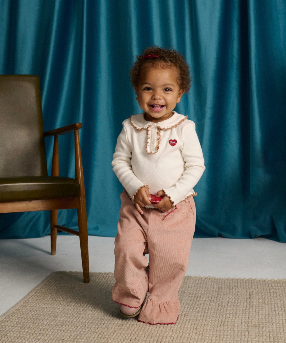 Pantalone newborn in velluto millerighe rosa con orlo frill Gingersnaps IGKPA0132-2