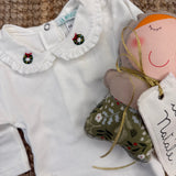 Body LAB Natale con colletto rouches ricamato con ghirlanda manica lunga