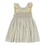 Abito ricamo smock fiori giallo Mélina Kidiwi 36141