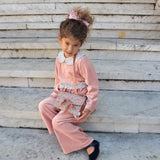 LAB complete empire-cut tunic and palazzo pants in pink chenille with floral trim