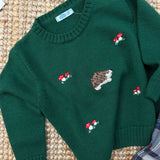 Maglioncino girocollo verde ricamo riccio Mi Lucero x LA NUVOLA LAB I24113