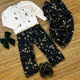 Gonna balze LAB velluto a costine stampa fiori base blu