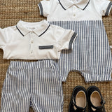 Completo polo e bermuda righe bianco e blu Astra Deolinda DBV26617