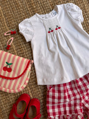 T-shirt in jersey dettaglio punto smock ricamo ciliegie Malvi & Co S26I116CAJJ
