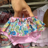 Bloomers LAB coulotte in cotone vichy rosa e bianco con rouche fiorellini