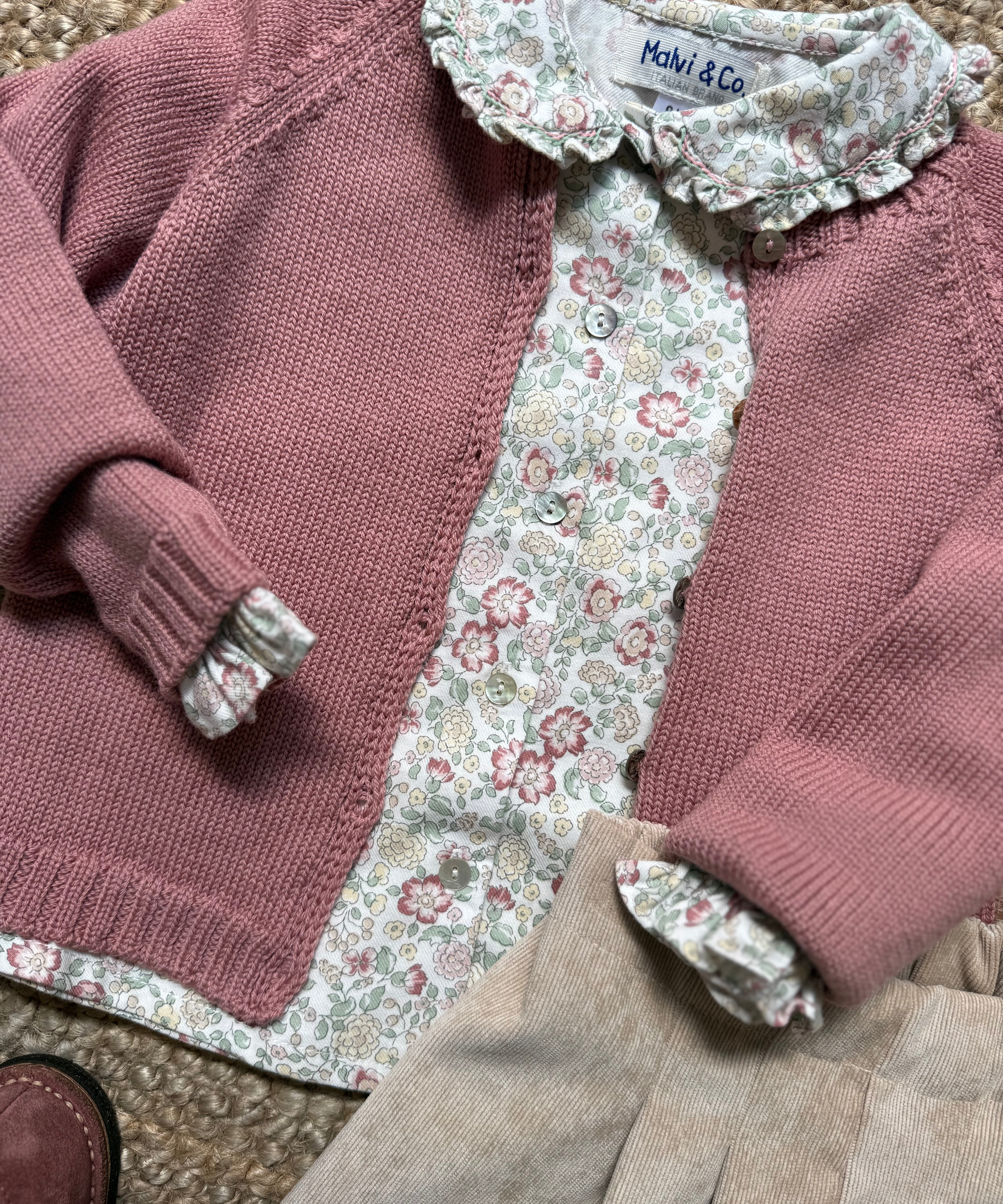Camicia fantasia fiori rosa colletto ricamato punto smock Malvi F26M023CAPA
