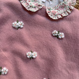 Gilet rosa girocollo con fiori ricamati a mano LA NUVOLA LAB