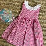 Abito vichy fucsia e bianco con collo frill Mariella Ferrari AT931