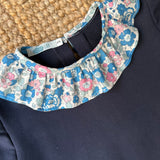 Completo LAB Barbara felpa colletto e coulisse fiorellini + palazzo blu scuro