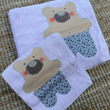 Set biancheria coppia asciugamani lilla ORSO beige - Tessuti e Vissuti capsule x LANUVOLALAB