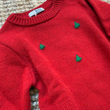 Maglioncino girocollo basic rosso con abeti ricamati a mano DK13