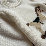Maglione latte con cavallino a dondolo ricamato a mano La Mascot 541403188