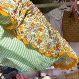 Costume LAB slip in cotone righine verde e bianco con rouche fiorellini