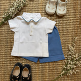 Completo newborn polo e bermuda in piquè di cotone bianco e azzurro La Mascot 55/1207012 55/2501012
