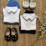 Completo newborn polo e bermuda in piquè di cotone bianco e blu La Mascot 55/1207012 55/2501012
