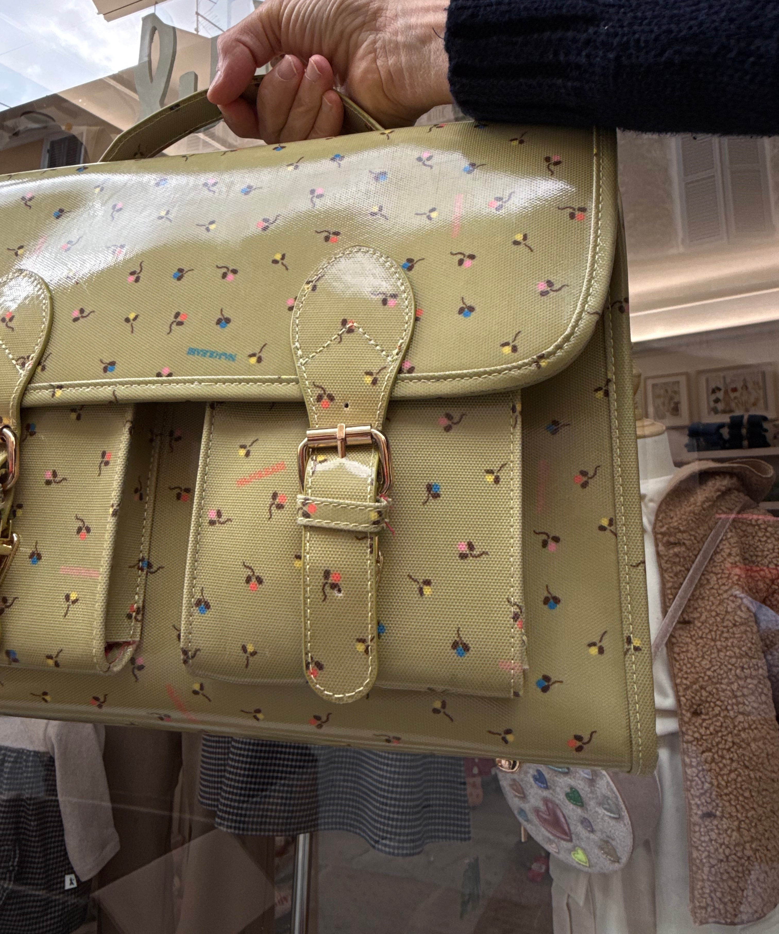 Borsa cartella grande con tracolla lime fantasia fiori Naj-Oleari