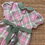 Abito tartan orchidea/salvia con ricamo punto smock Malvi F25M012VERS