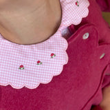 Camicetta LAB Clizia colletto ricamato funghetti quadretto vichy rosa e bianco con colletto petalo a manica lunga