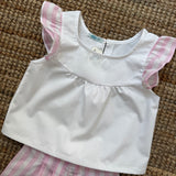 Camicetta LAB bianco con volants rigoni rosa e bianco