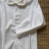 Polo LAB con colletto cappe piquet fiori toni neutri ricamati a mano