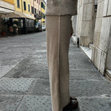 Pantalone LAB donna velluto microcostine a palazzo sabbia con serpentina latte