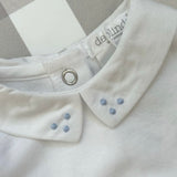 Body con colletto ricamato con pois azzurro