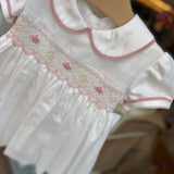 Abito cerimonia con ricamo punto smock rosa B9031 Tartaleta