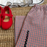 Pantalone Luisa LAB micro vichy rosso blu e bianco con tasca rifinita da serpentina