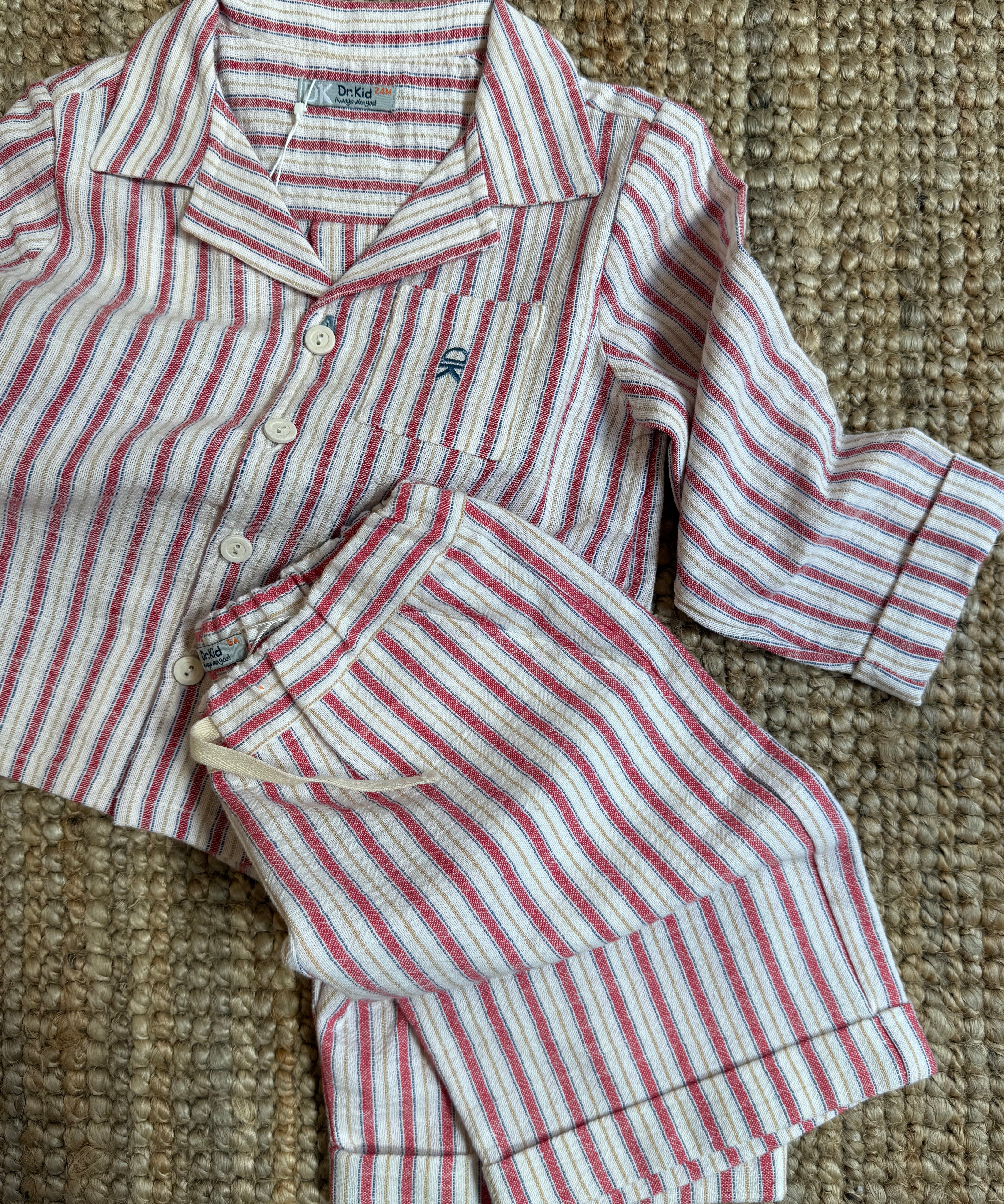 Camicia righe burro e rosso DK517
