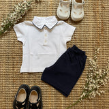 Completo newborn polo e bermuda in piquè di cotone bianco e blu La Mascot 55/1207012 55/2501012