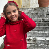 Maglioncino rosso collo frill ricamo autunno Mi Lucero x LA NUVOLA LAB I24113