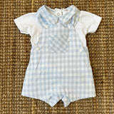 Completo newborn salopette maxi vichy bianco e azzurro con polo DBV25601