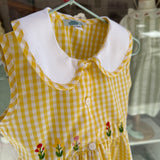 Abito LAB vichy giallo e bianco con fiorellini ricamati a mano