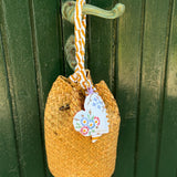 Borsa LAB paglia manico fantasia con cuore imbottito stoffa vintage