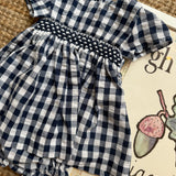 Abito vichy maxi bianco e blu con ricamo nido d'ape Malvi & Co S26I107VECQB