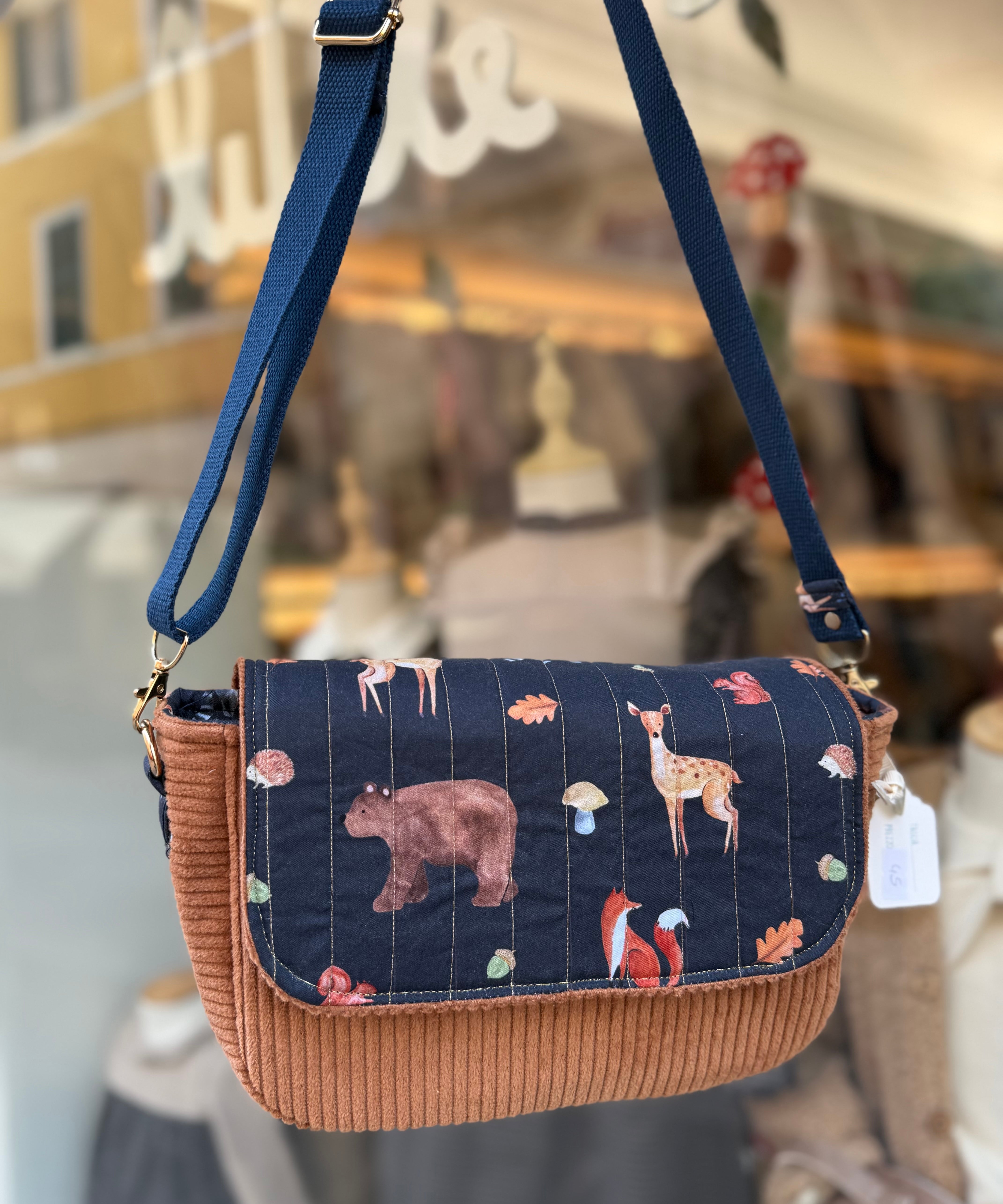 Tracolla patchwork LAB velluto caramello + fantasia bosco