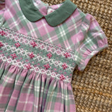 Abito tartan orchidea/salvia con ricamo punto smock Malvi F25M012VERS