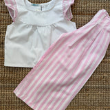 Camicetta LAB bianco con volants rigoni rosa e bianco