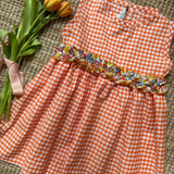 Abito LAB vichy arancio e bianco con frill fiorellini