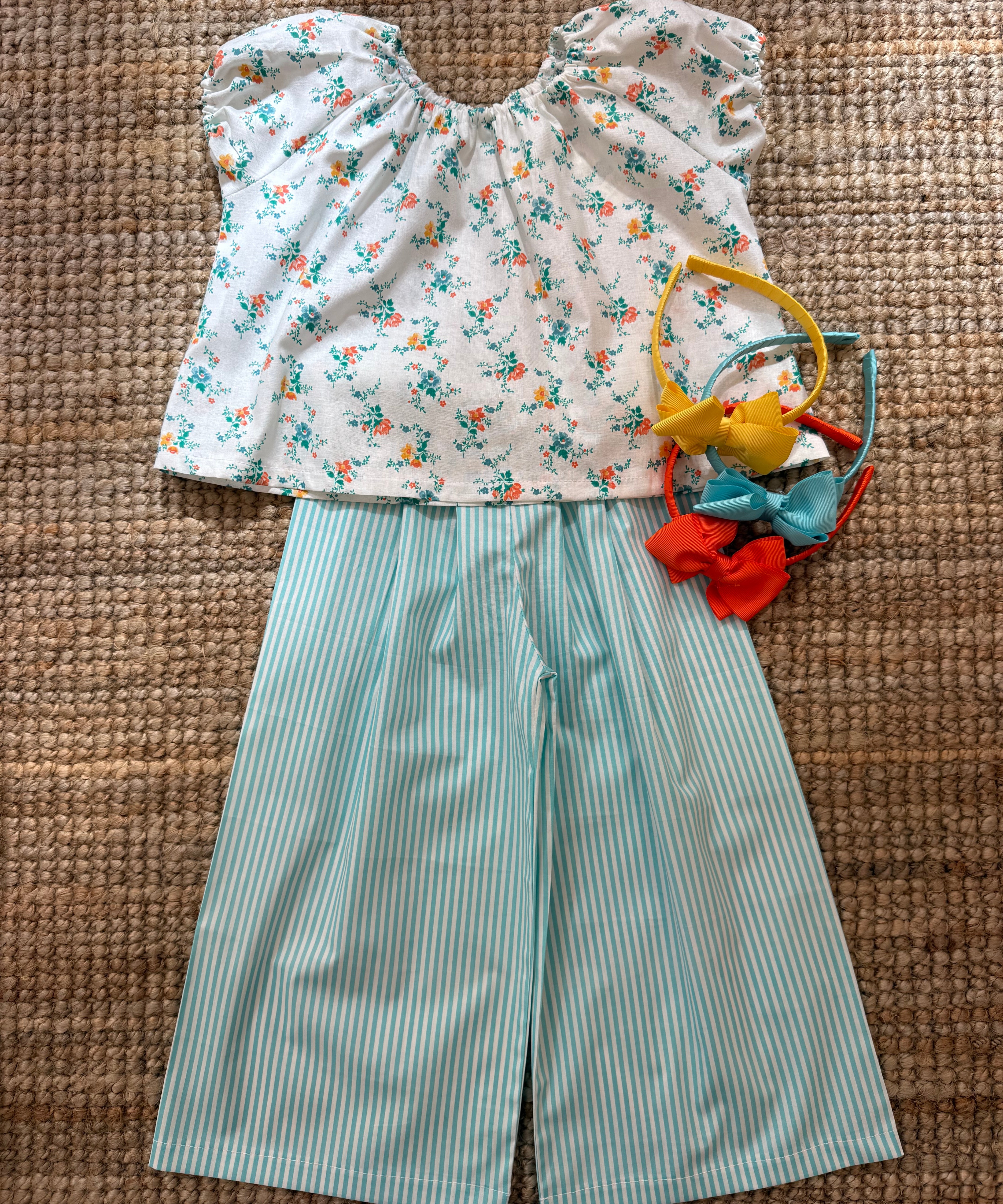 Pantalone Ginny LAB riga bianco e tiffany