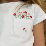 T-shirt mezza manica con fiori ricamati sul taschino SCCM061CAJJ