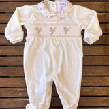 Tutina newborn ciniglia bianca uccellini ricamati DBI24111