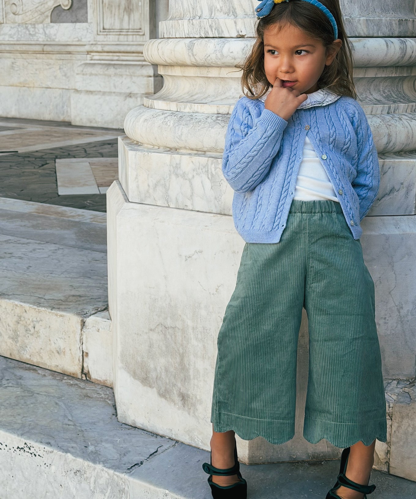 Pantalone palazzo con cappe velluto a coste verde La Mascot 562108362