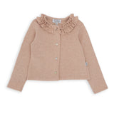 Warm pink cotton cardigan with gathered collar GN22142