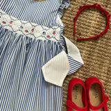 Abito ricamo smock righina blu Bégonia Kidiwi 36241