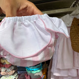Costume LAB slip in cotone rigone rosa e bianco con cappe bianche